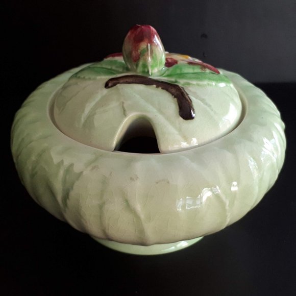 Carlton Ware collectibles Green with Apple Blossom Jam pot Australian design - Picture 3 of 9